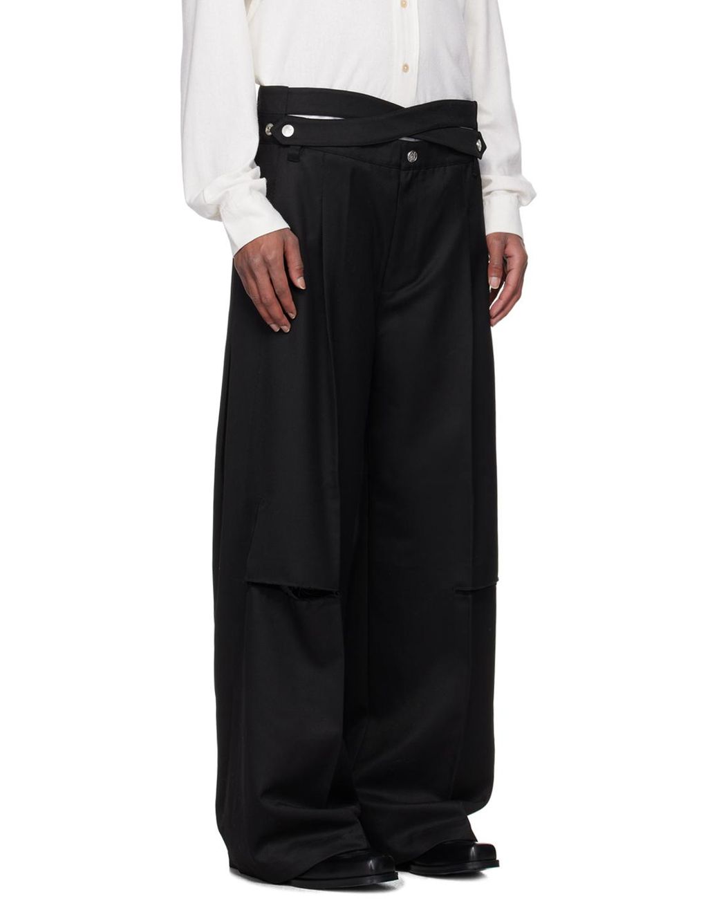 品質一番の NULLUS メンズ ブラック カーブ テーラード Belt Intertwined パンツ