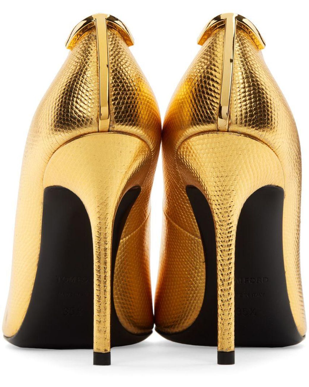 Tom Ford Gold Iconic T Pumps in Metallic | Lyst