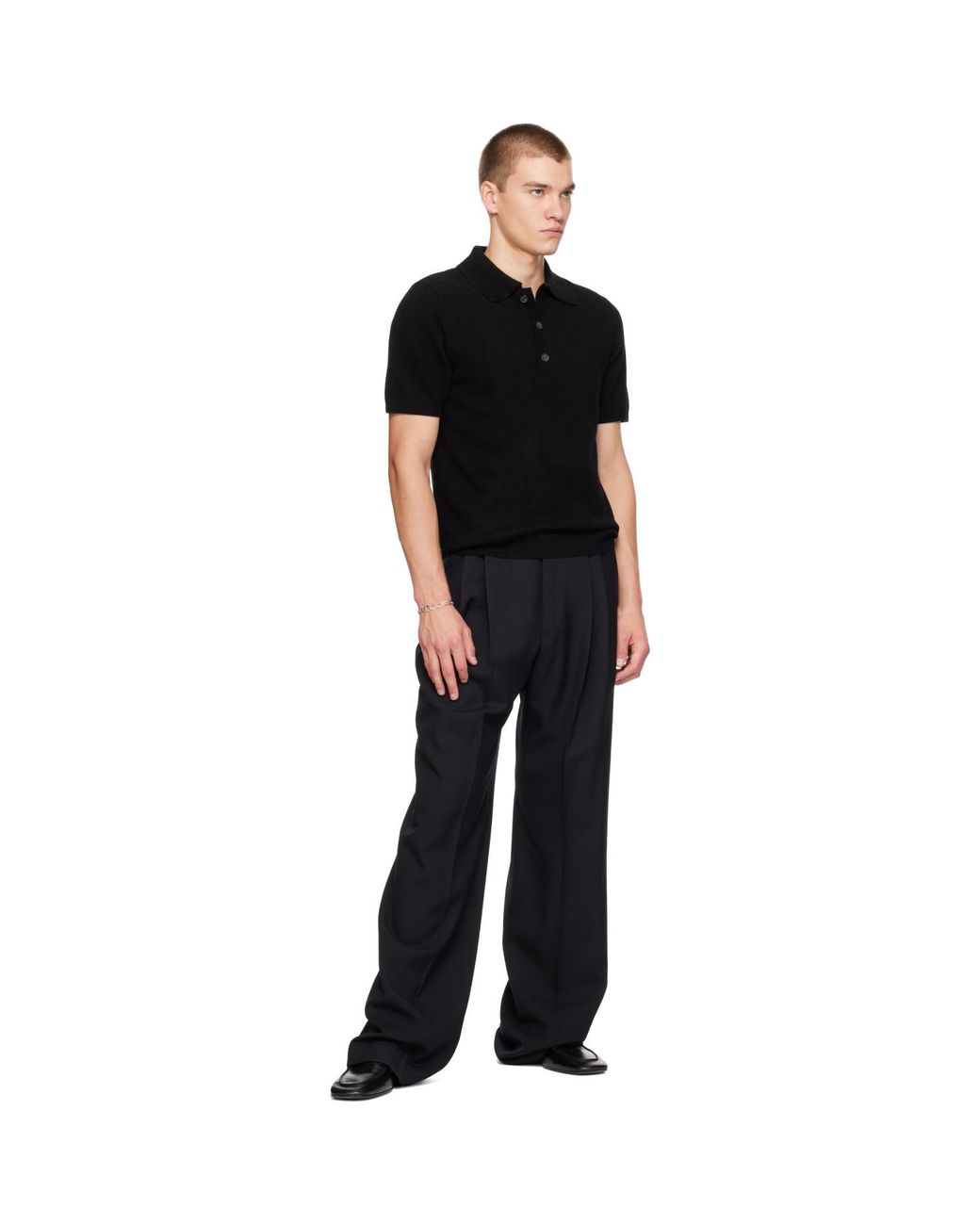 Entire studios Black Short Sleeve Cashmere Knit Polo for men