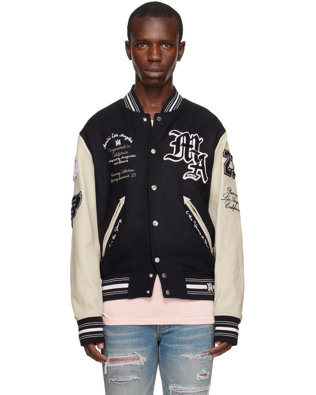 Varsity bomber jacket black sale