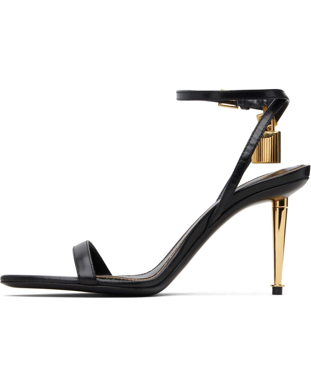 Tom Ford Black Padlock Pointy Naked Heeled Sandals