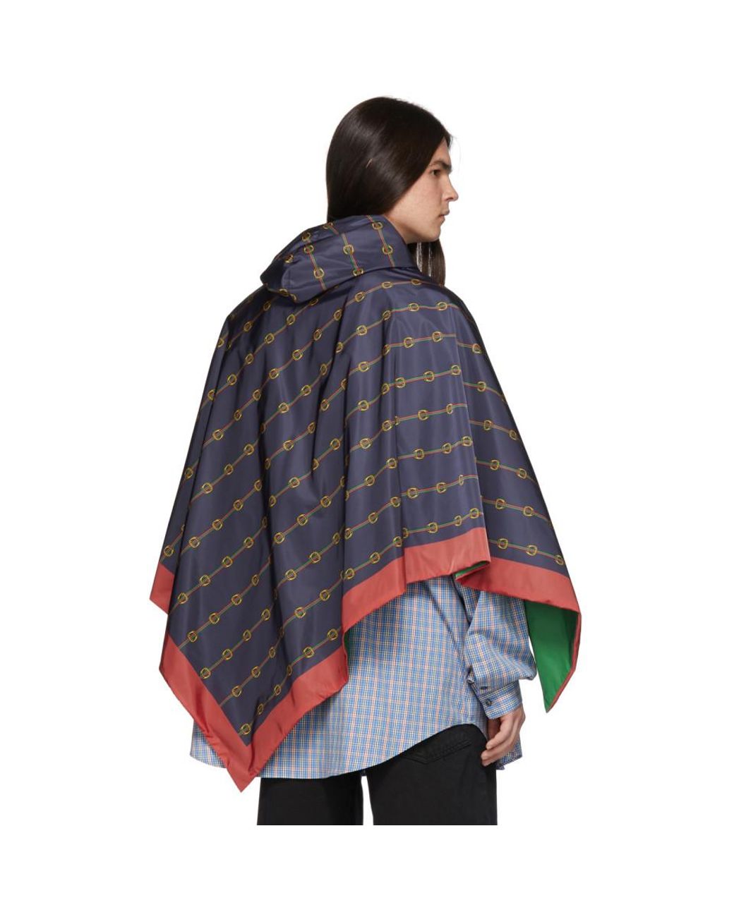 Gucci Reversible Logo print Nylon Hooded Poncho in Blue for Men Lyst