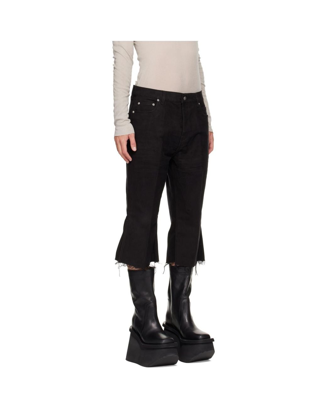 Rick Owens Black Tower Bolan Cutoff Jeans for men