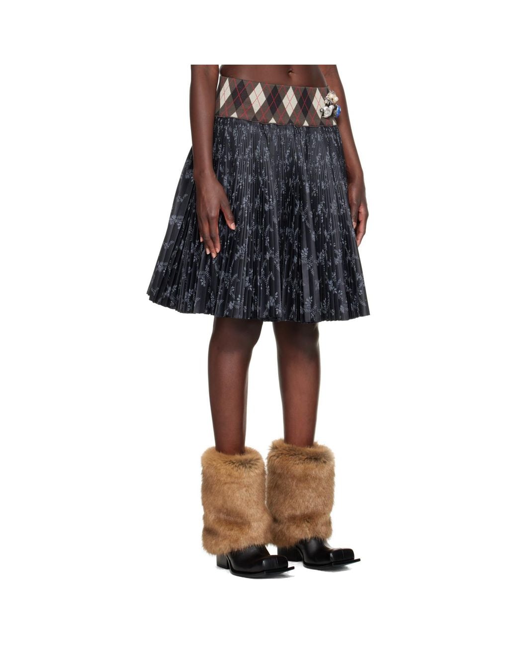 Chopova Lowena Black Crescent Pleated Knee Miniskirt