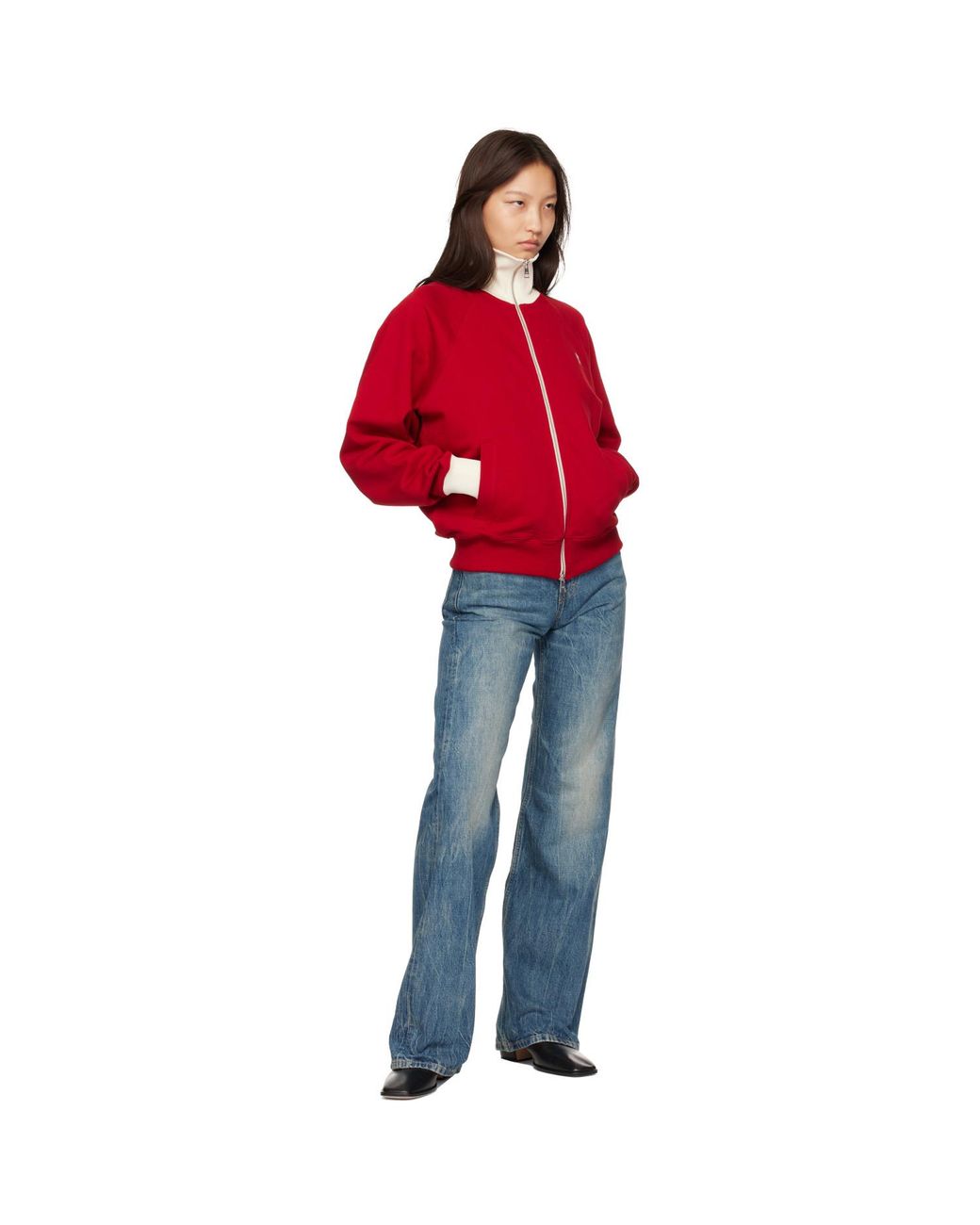 AMI Red Zipped Cotton Ami De Coeur Sweatshirt