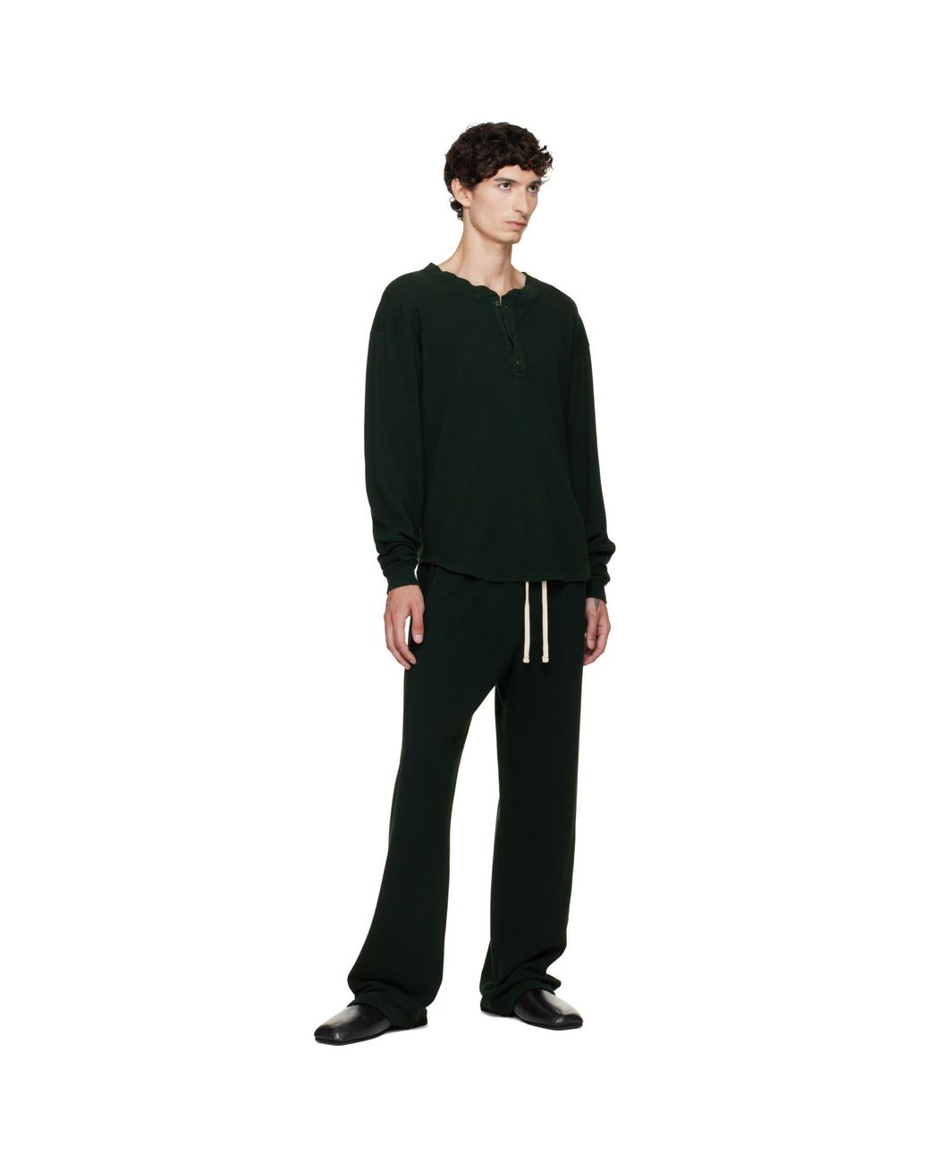 Les Tien Black French Terry Classic Sweatpants for men