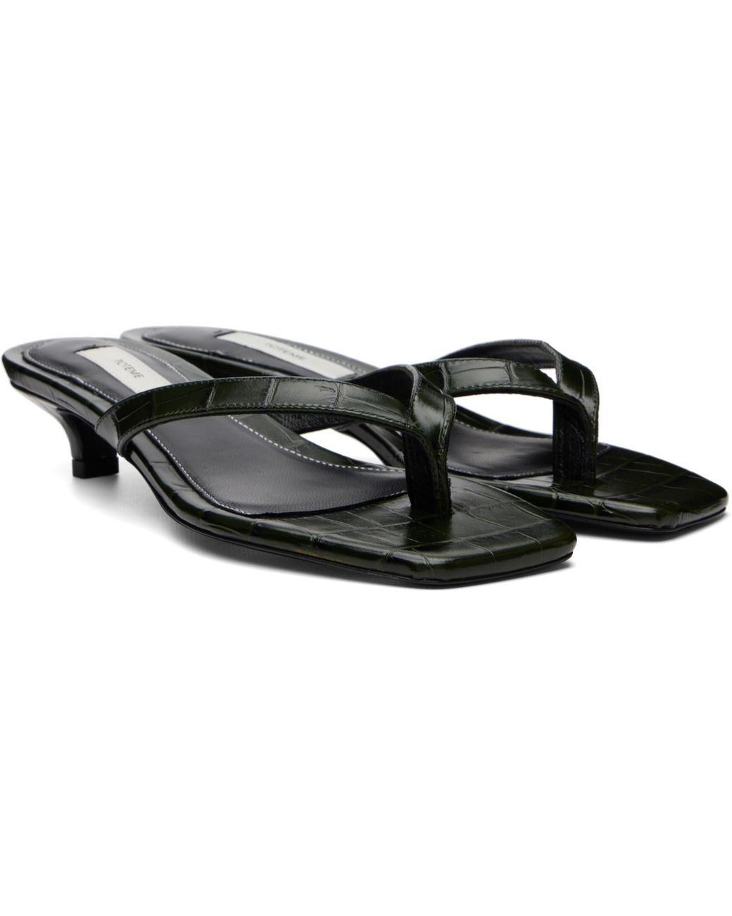 Totême Black Croco-Embossed Flip Flop Heeled Sandals