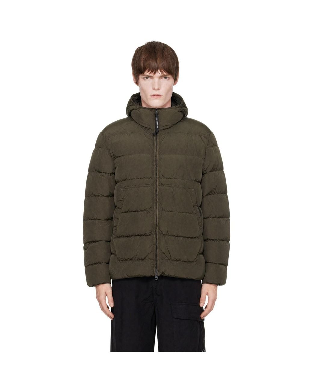 C P Company Brown Khaki Chrome-R Goggle Down Jacket for men