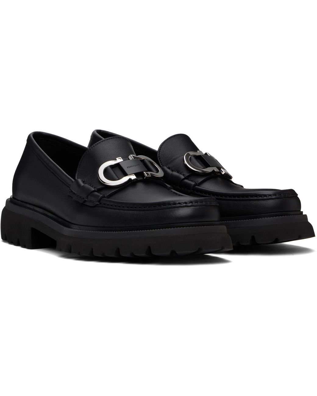 Ferragamo Black Gancini Ornament Loafers for men