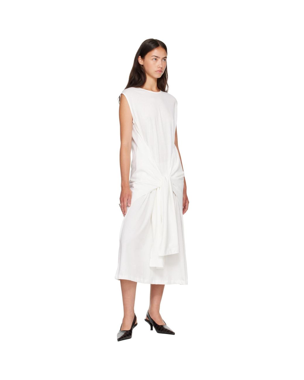 Totême White Tie-Waist Jersey Midi Dress