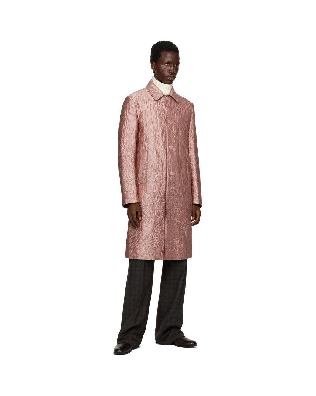 Dries Van Noten Pink Ssense Exclusive Embroidered Coat for men