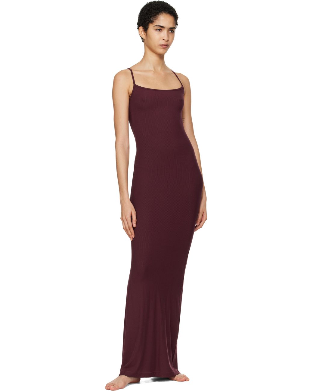 Skims Burgundy Soft Lounge Long Slip Maxi Dress in Black