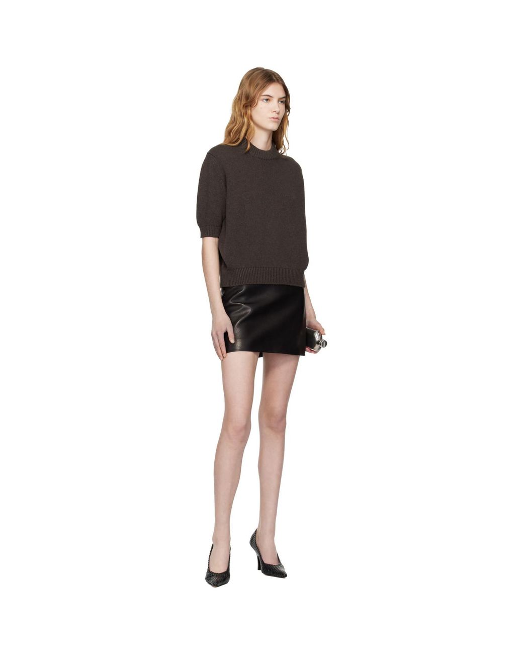 Khaite Black Jett Leather Miniskirt