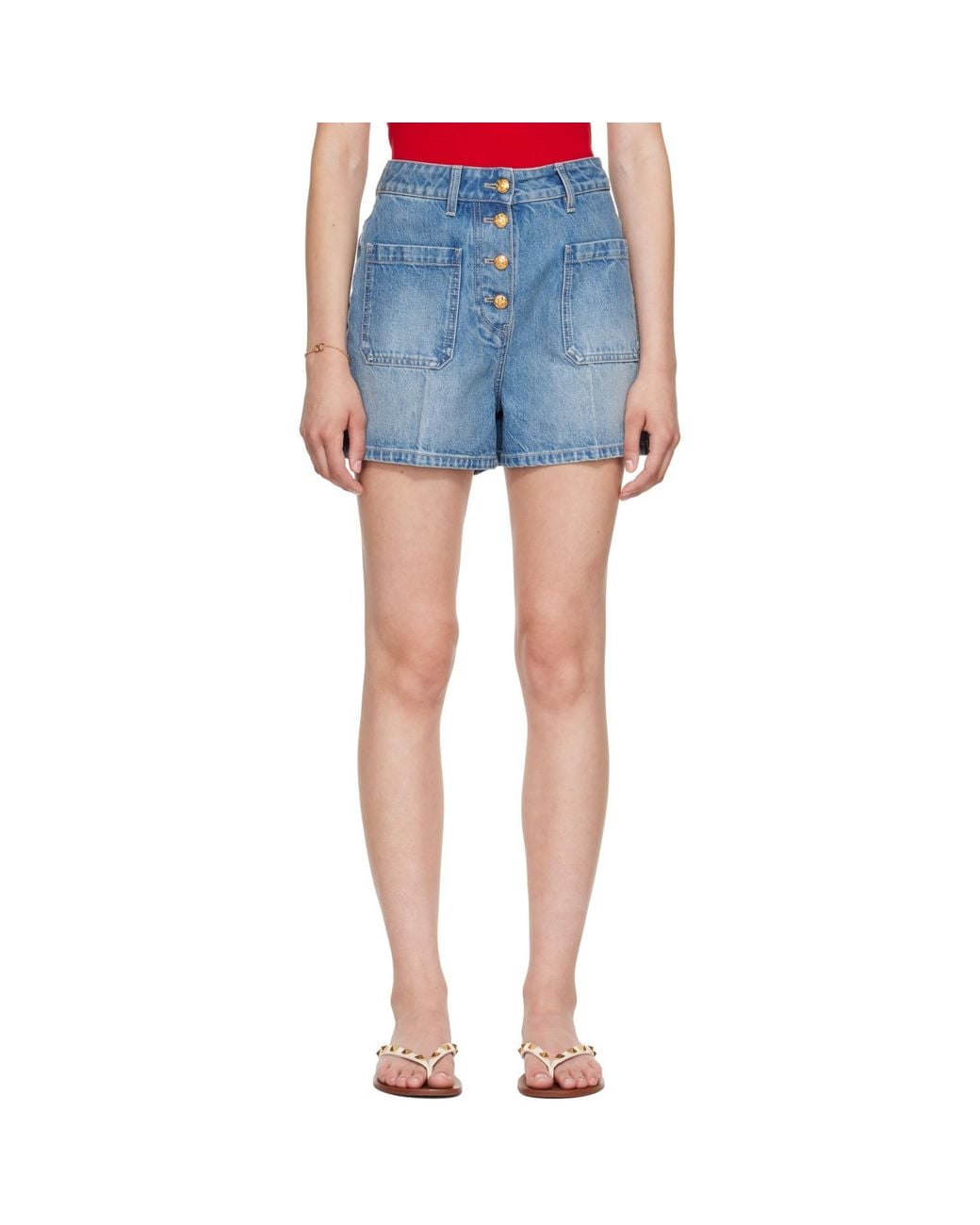 Valentino Blue Patch Pocket Denim Shorts