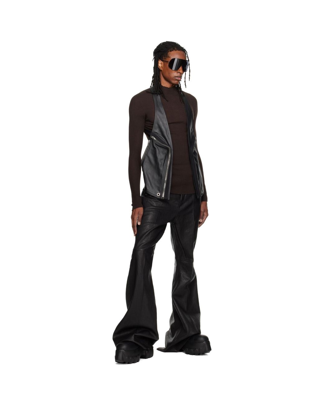 Rick Owens Black Tower Temple Leather Vest for men