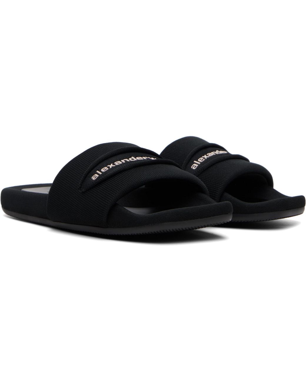 Alexander Wang Black 'Aw' Slash Knit Pool Slides