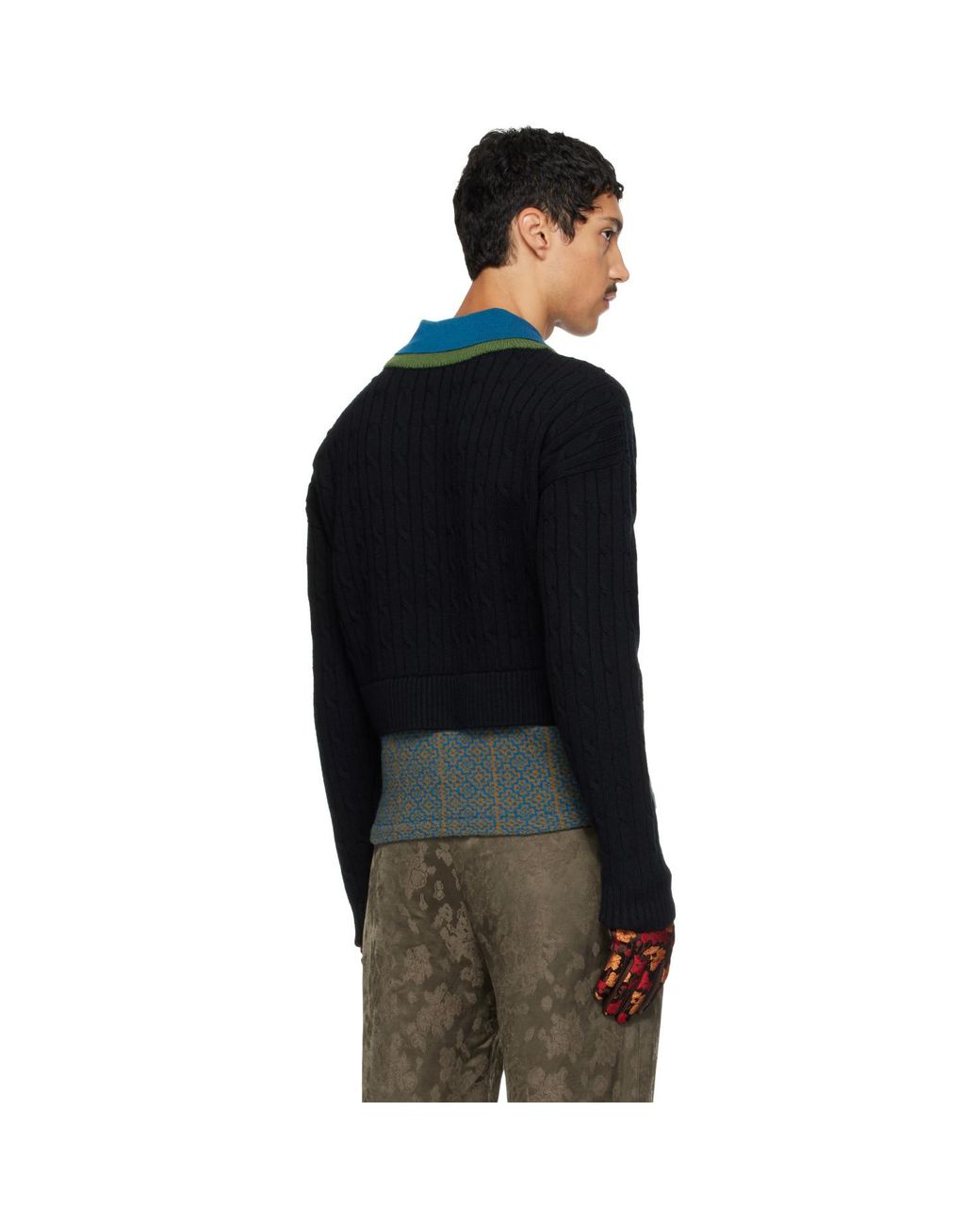 Dries Van Noten Black Layered Wool Polo for men