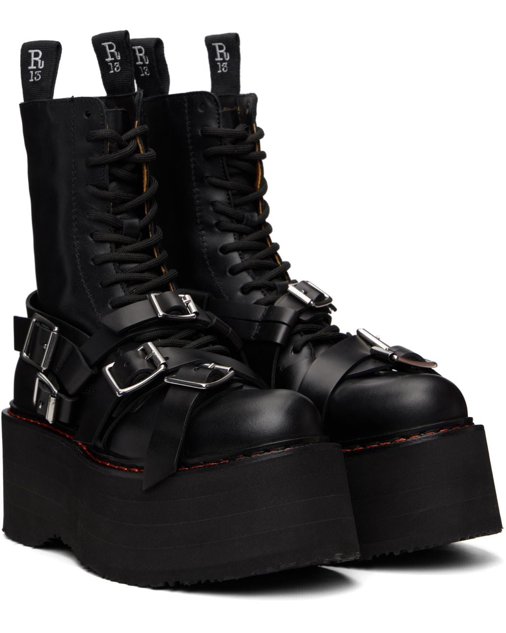 R13 Black Strapped Double Stack Boots