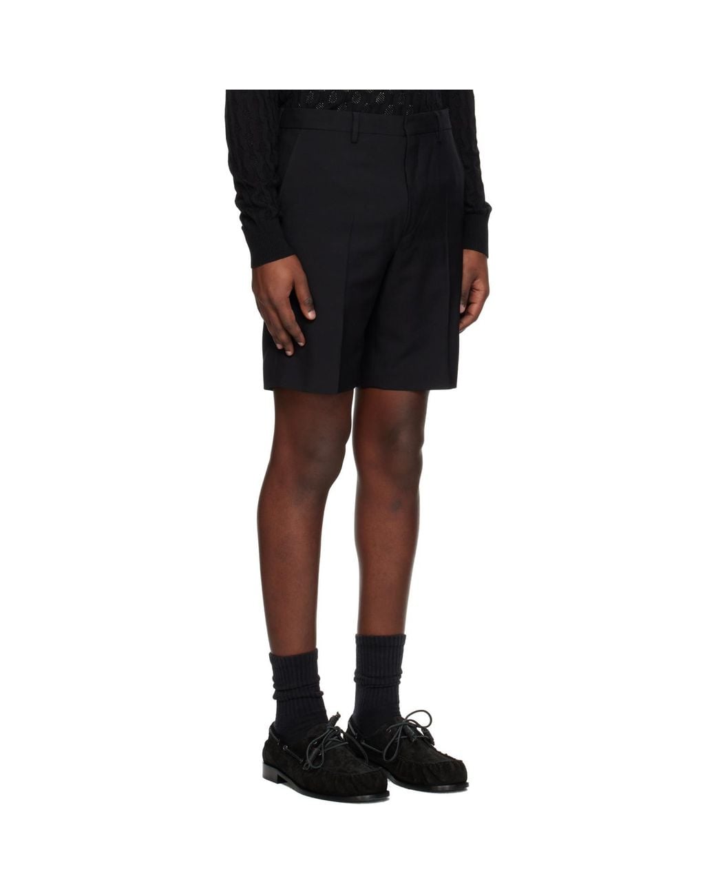 Dries Van Noten Black Creased Shorts for men