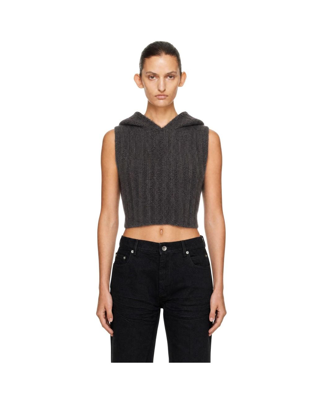 Rick Owens Black Tower Cropped Tank Hoodie