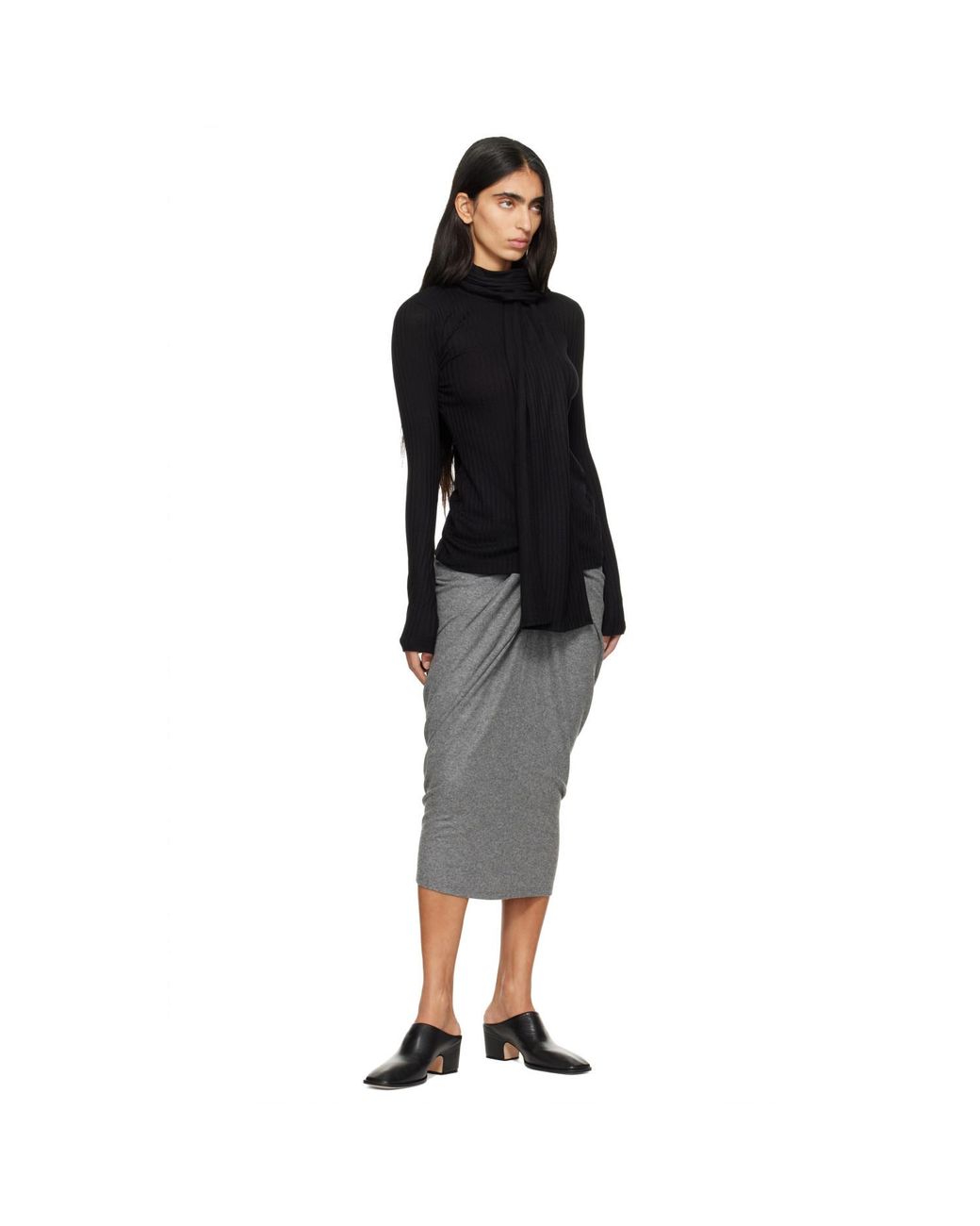 Totême Black Ribbed Bow Blouse