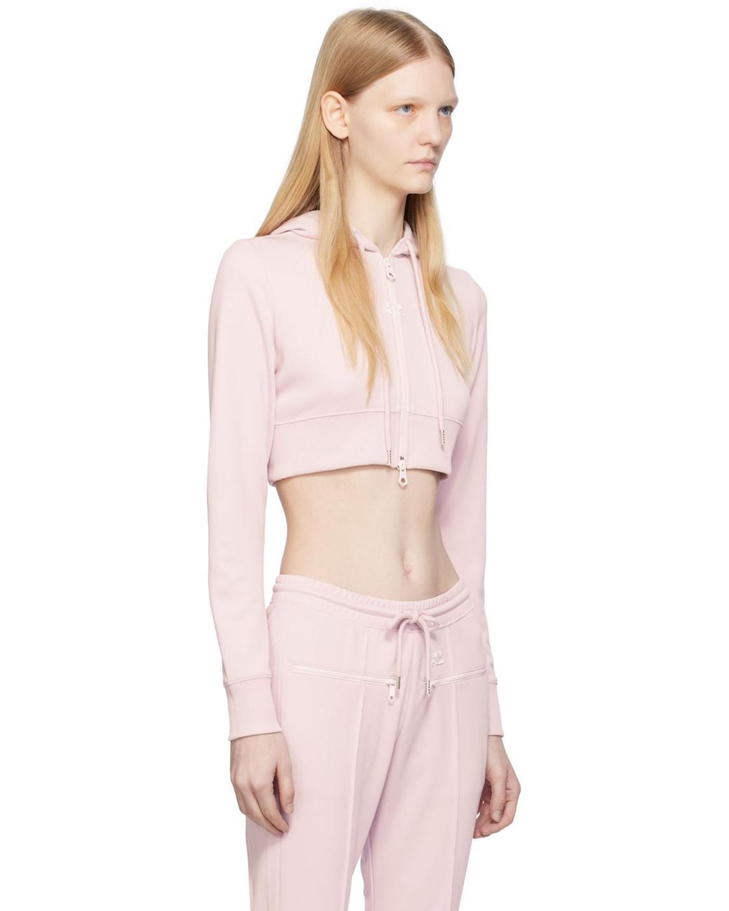Courreges Cropped Hoodie in Pink | Lyst UK