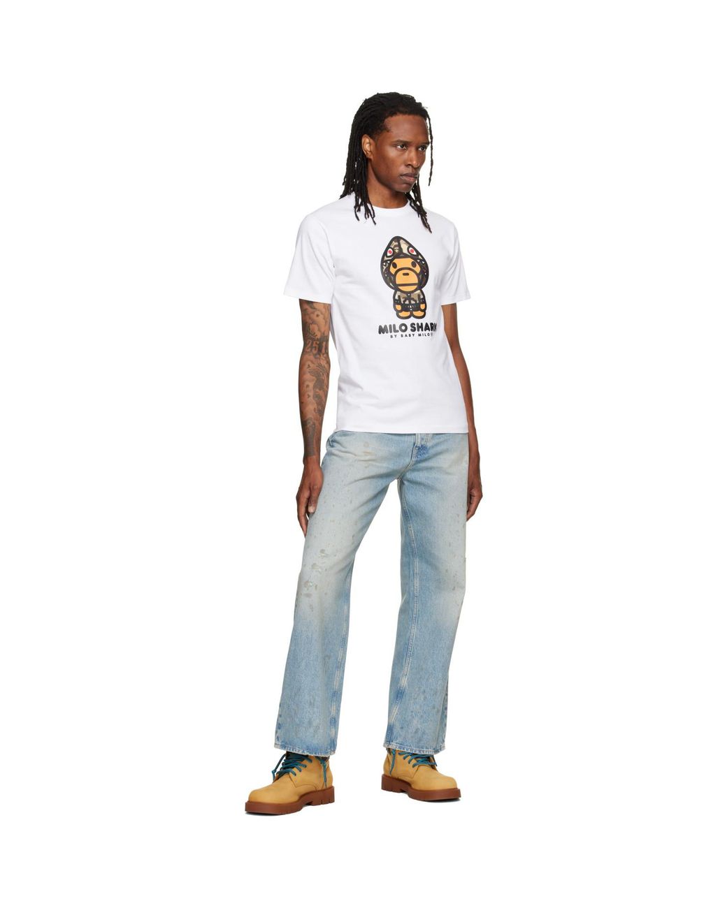 A Bathing Ape White Color Camo 'Milo Shark' Fzh T-Shirt for men