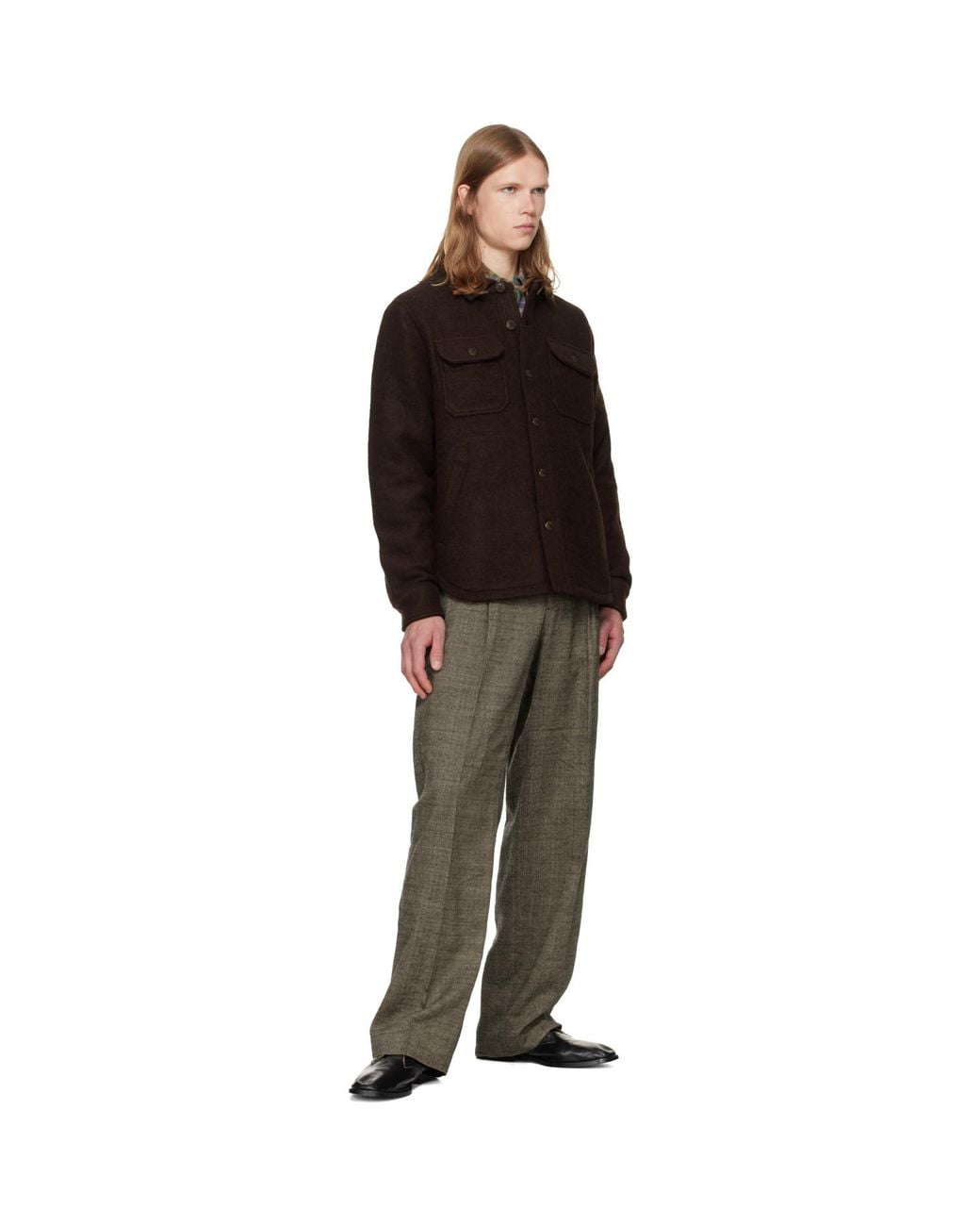 Polo Ralph Lauren Black Felted Wool Long Sleeve Overshirt for men