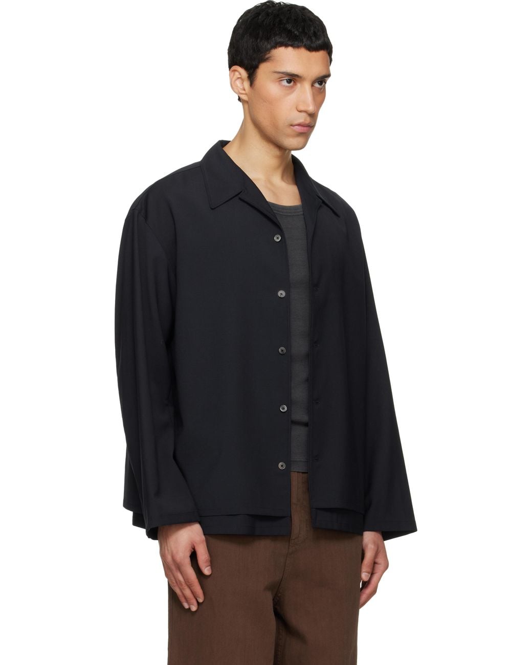 LE17SEPTEMBRE Double-Layered Open Collar Shirt in Black for Men | Lyst