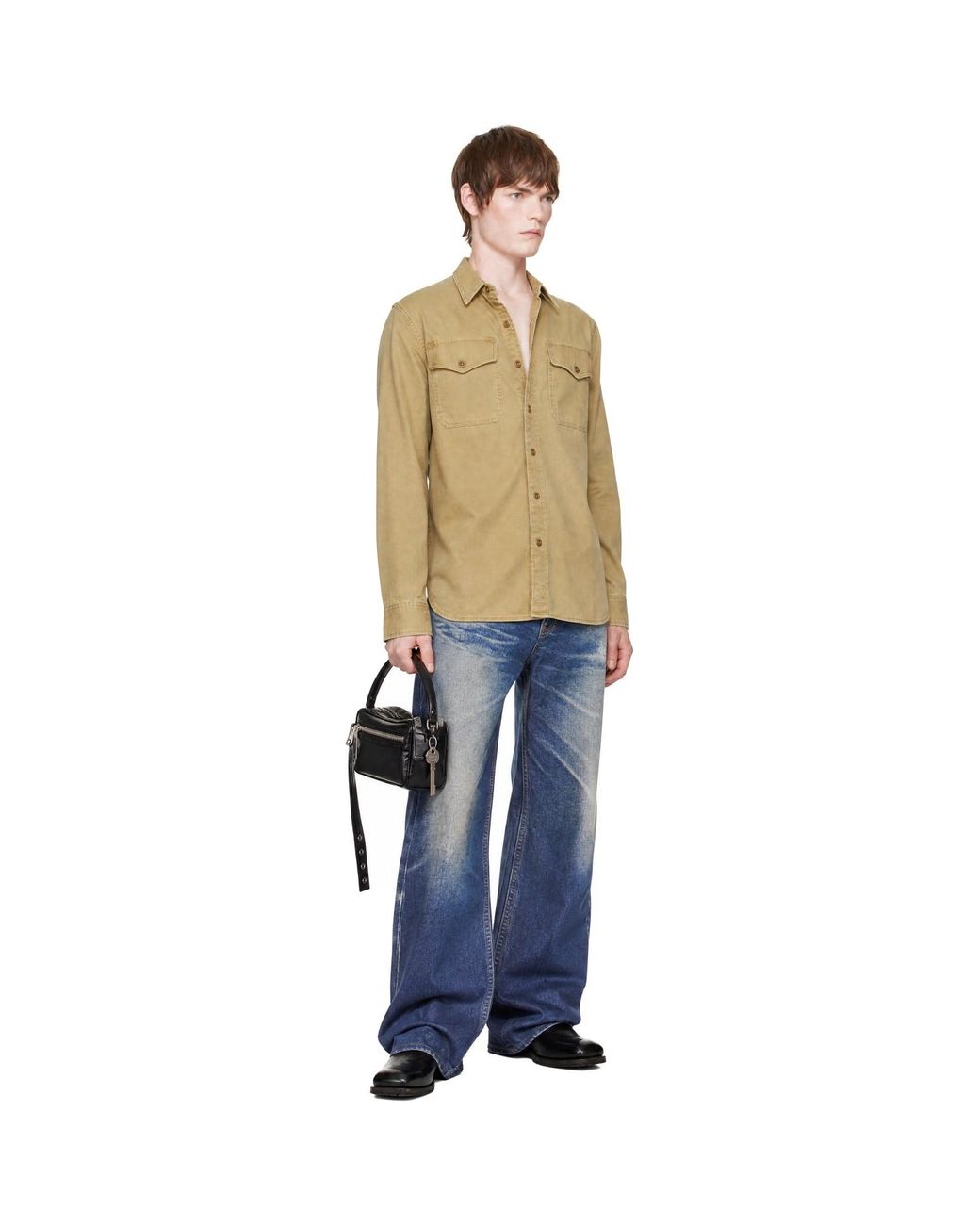 RRL Natural Tan Twill Officer Work Shirt for men