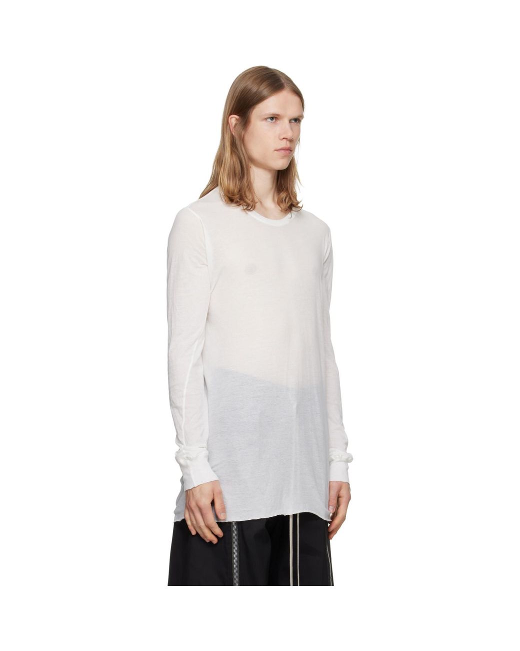 Rick Owens White Off- Tower Basic Ls T-Shirt for men