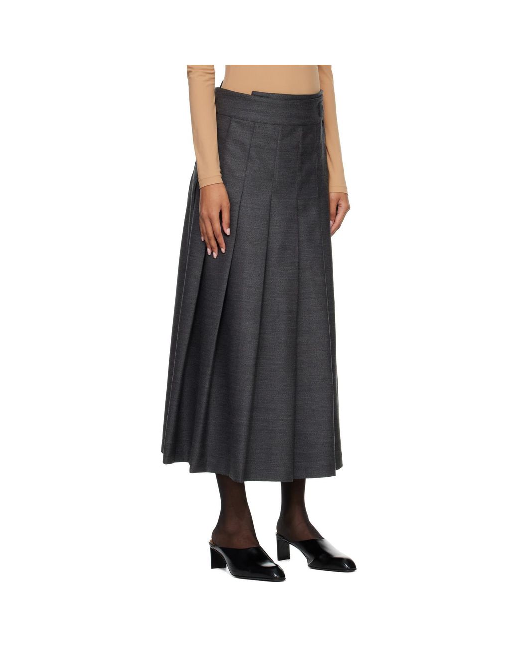 Rohe Black Pleated Wrap Midi Skirt
