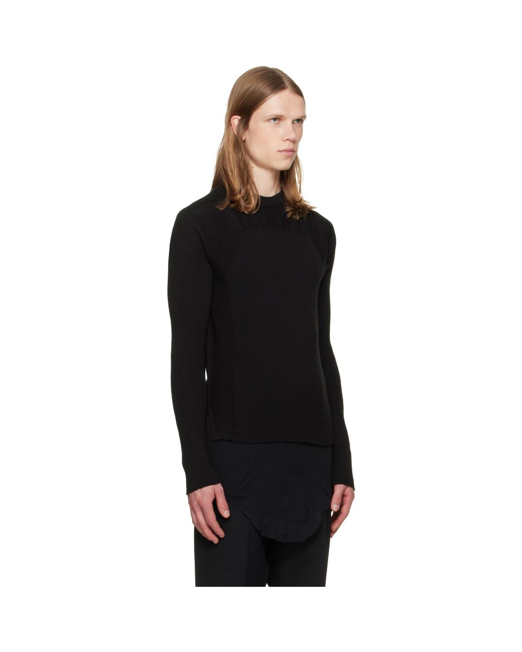 Rick Owens Black Tower Ribbed Geo Sweater for men