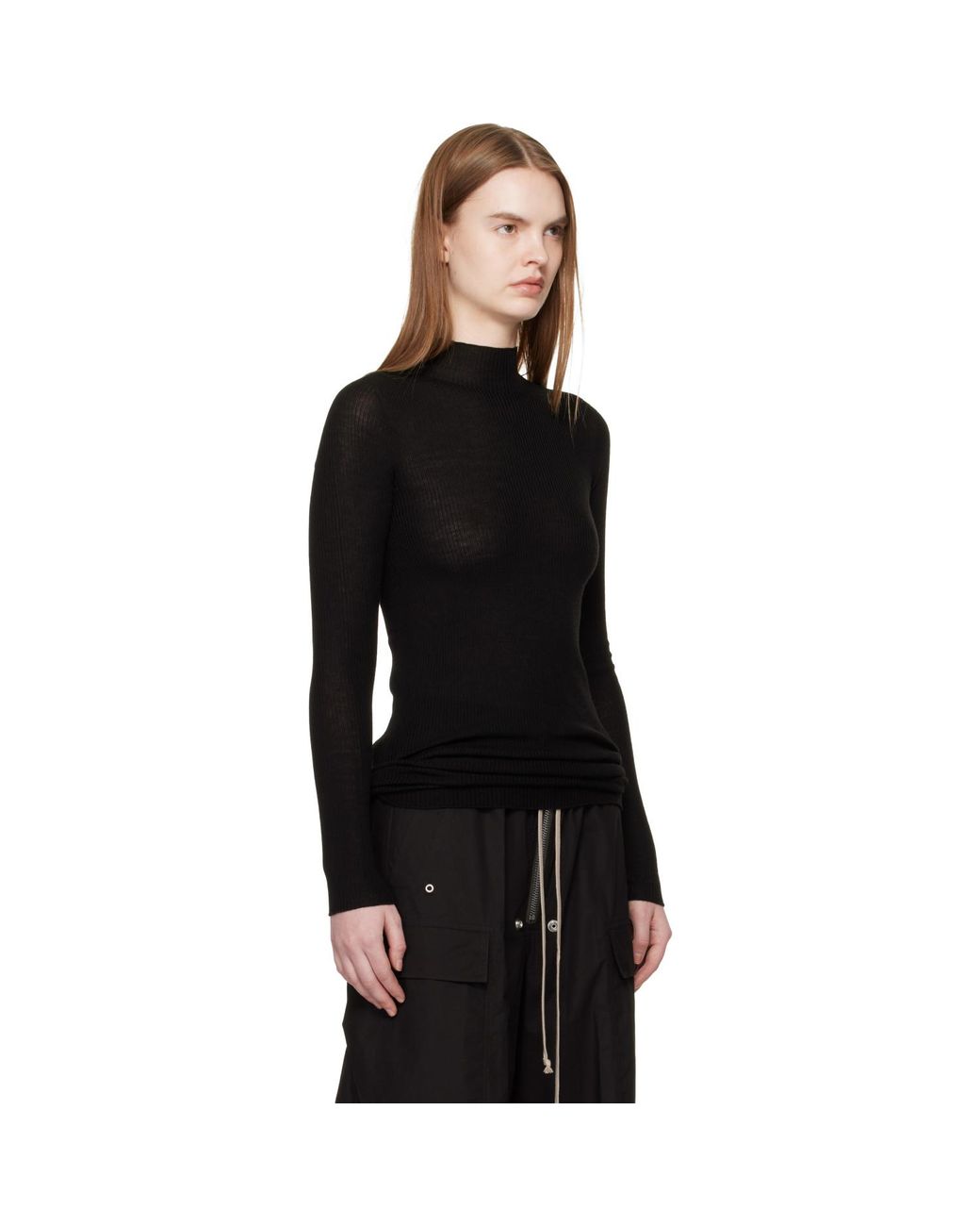Rick Owens Black Temple Ls Turtle Sweater