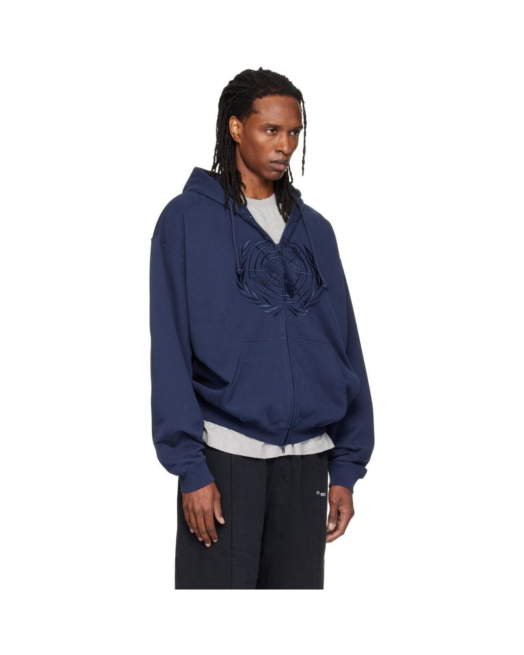 Vetements Blue Embroidered Zip Up Hoodie for men