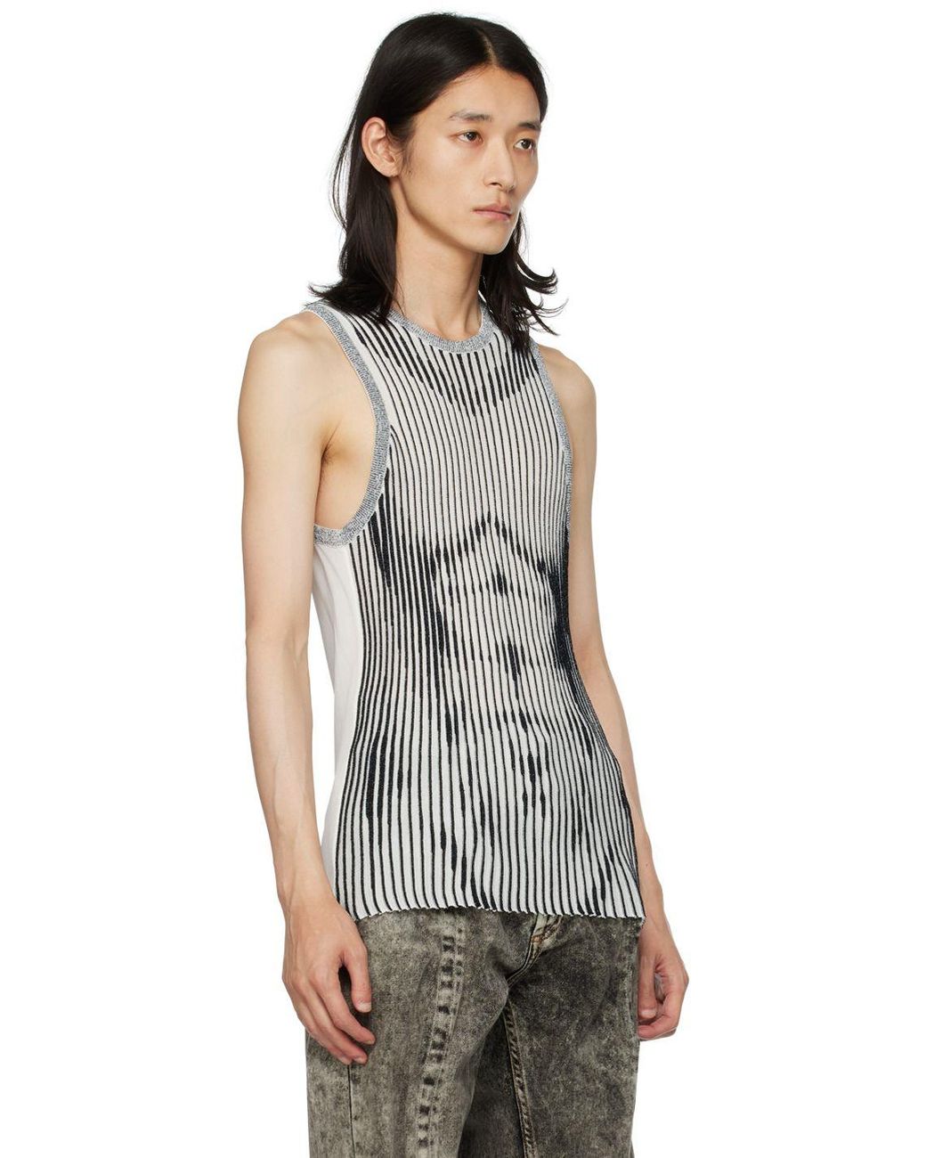 Jean Paul Gaultier White Metallic Tank Top in Black for Men