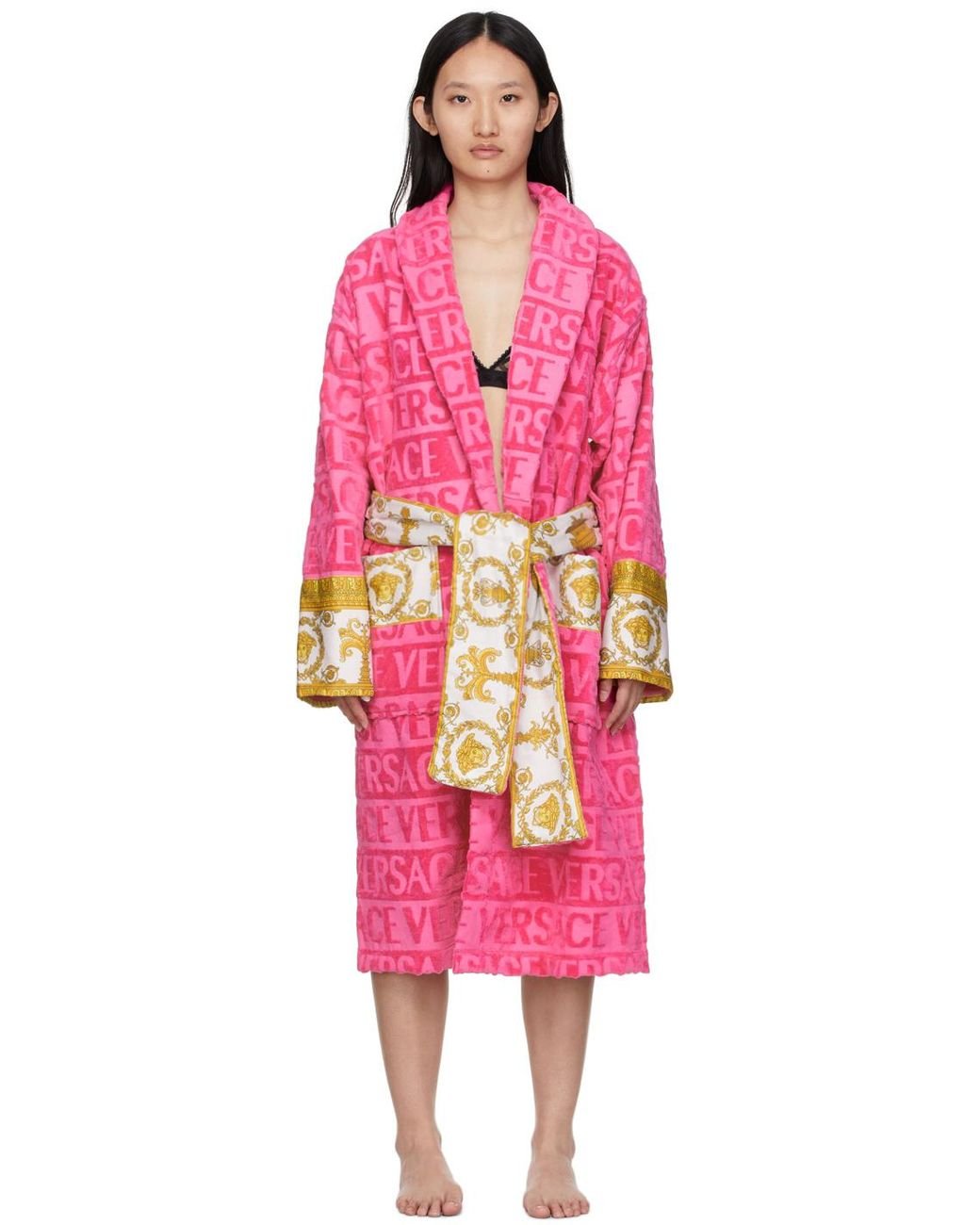 Versace Cotton Pink 'i Heart Baroque' Bath Robe | Lyst