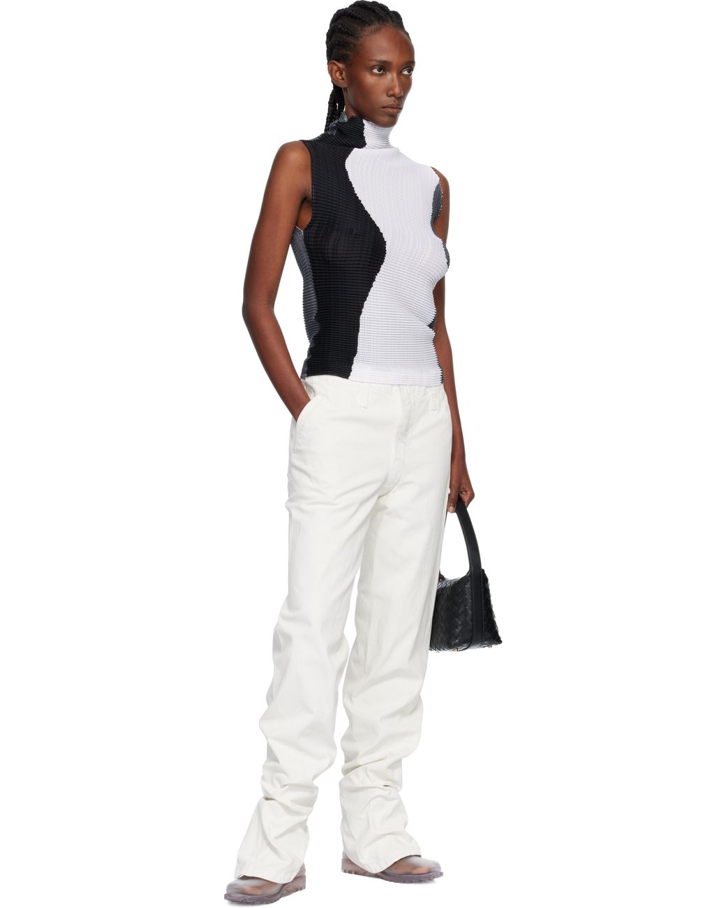 Issey Miyake Black Abstract Tint Pleats Tank Top