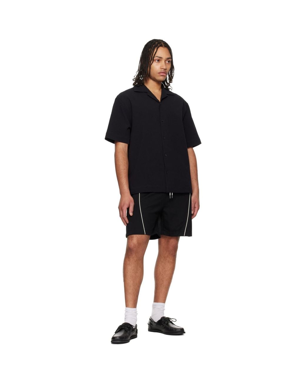 HUGO Black Embroidered Artwork Cotton-Blend Shorts for men