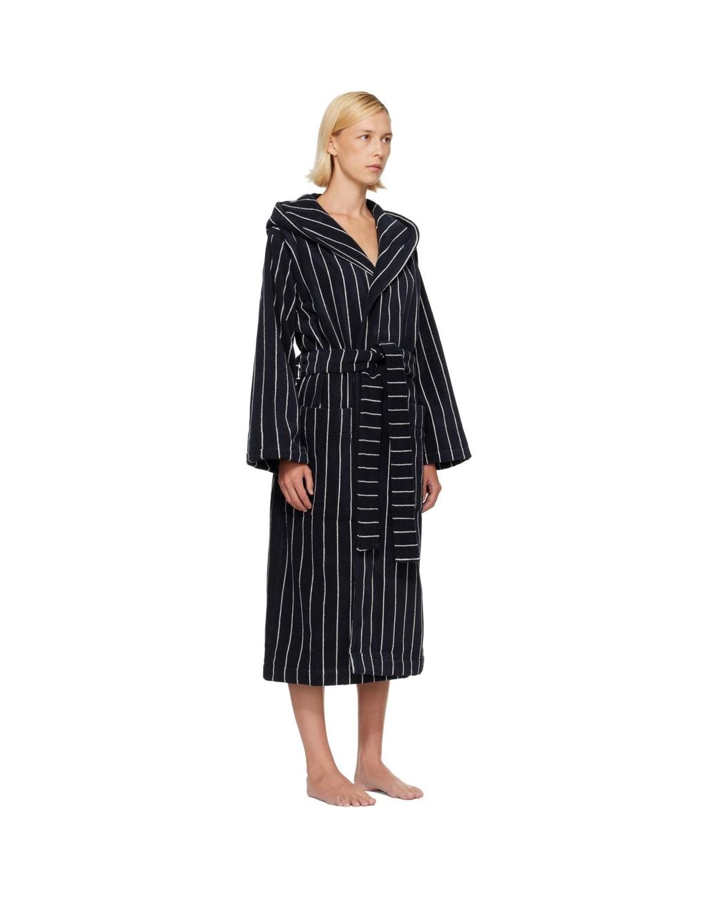 Tekla Black Terry Hooded Bathrobe