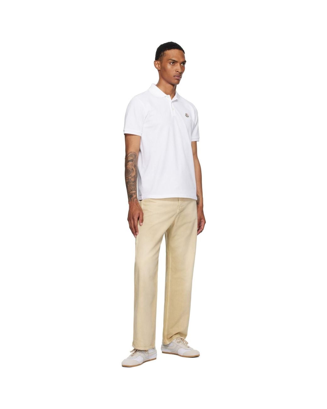 Moncler White Logo Patch Cotton Piquet Polo for men