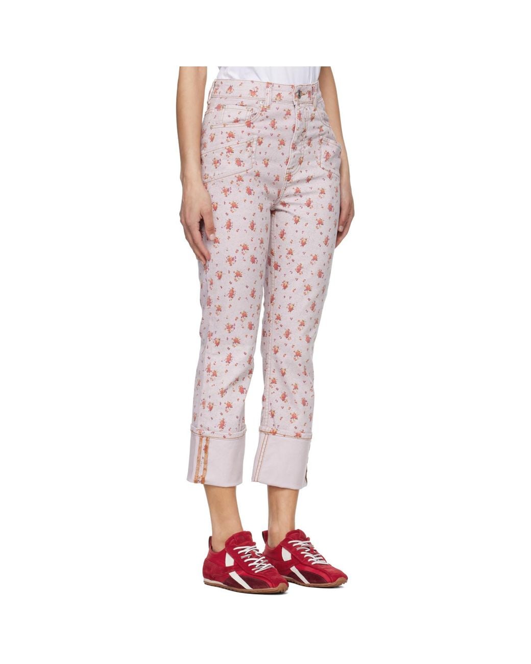 Ganni Pink Printed Capri Slim Jeans