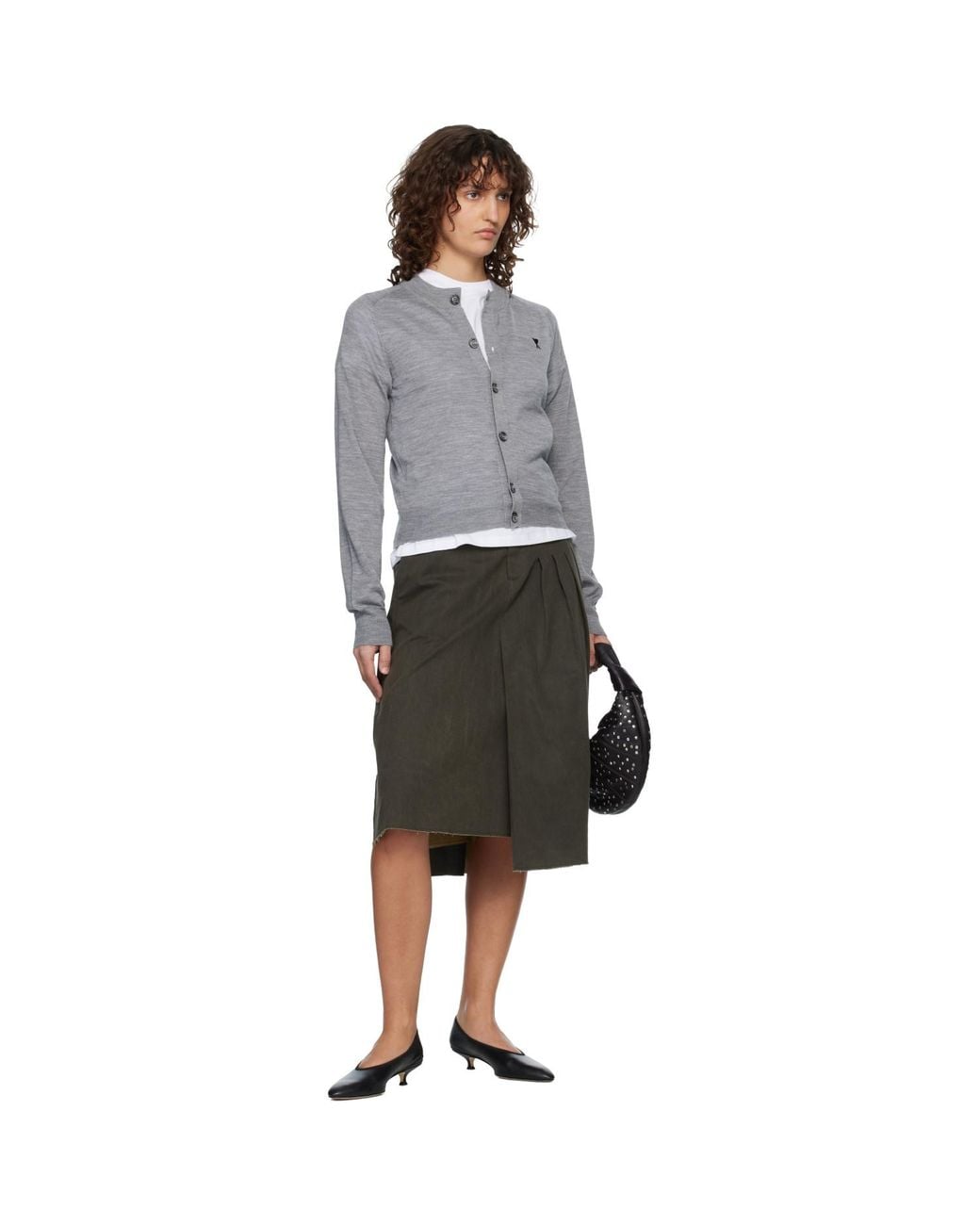 AMI Gray Wool Crewneck Ami De Coeur Cardigan