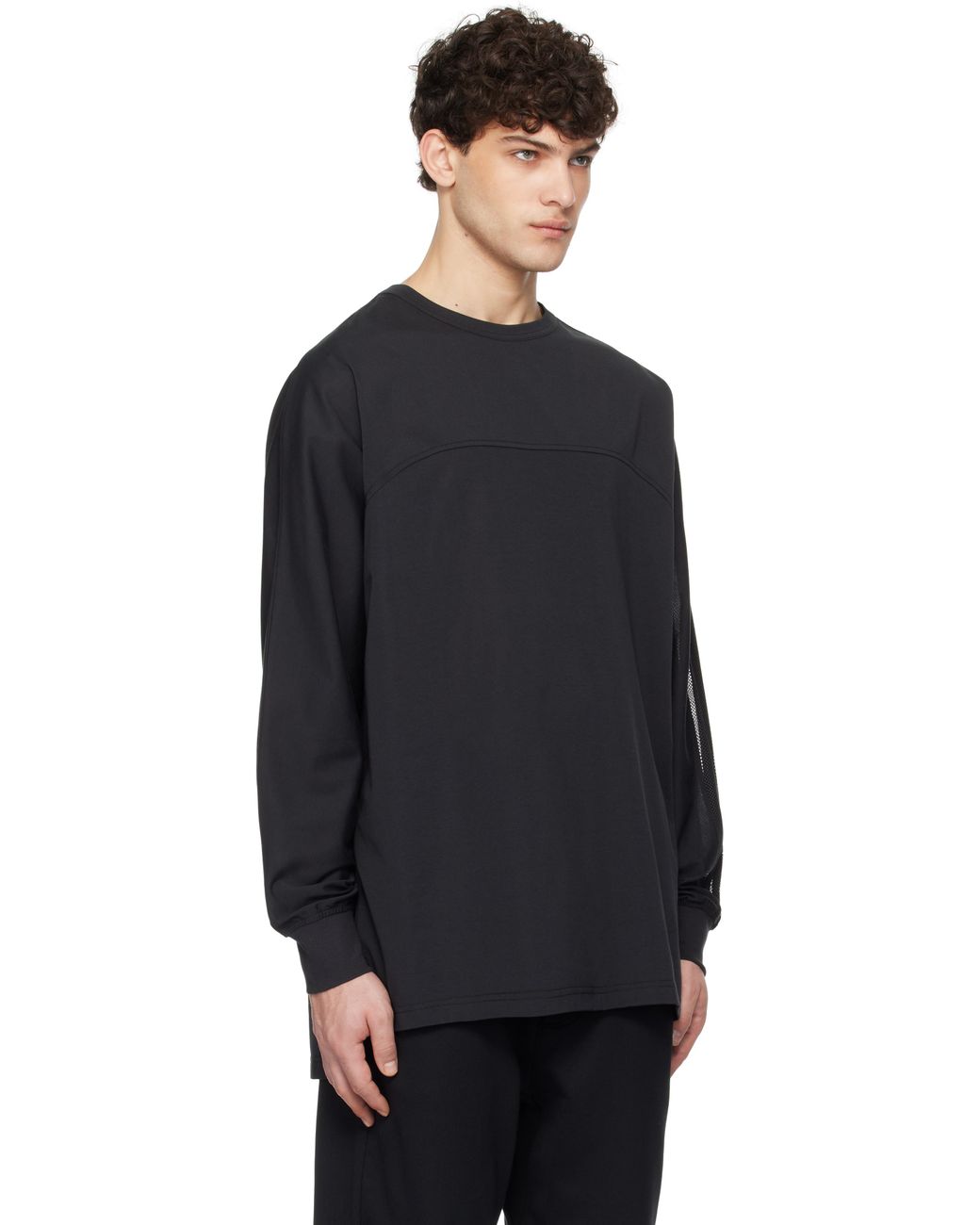 ◆Y-3◆ M MESH LONG SLEEVE TEE BLACK M MESH 3 LS TEE BLACK Y adidas Y-3 Mesh Stripes Long Sleeve Tee - Black | Free