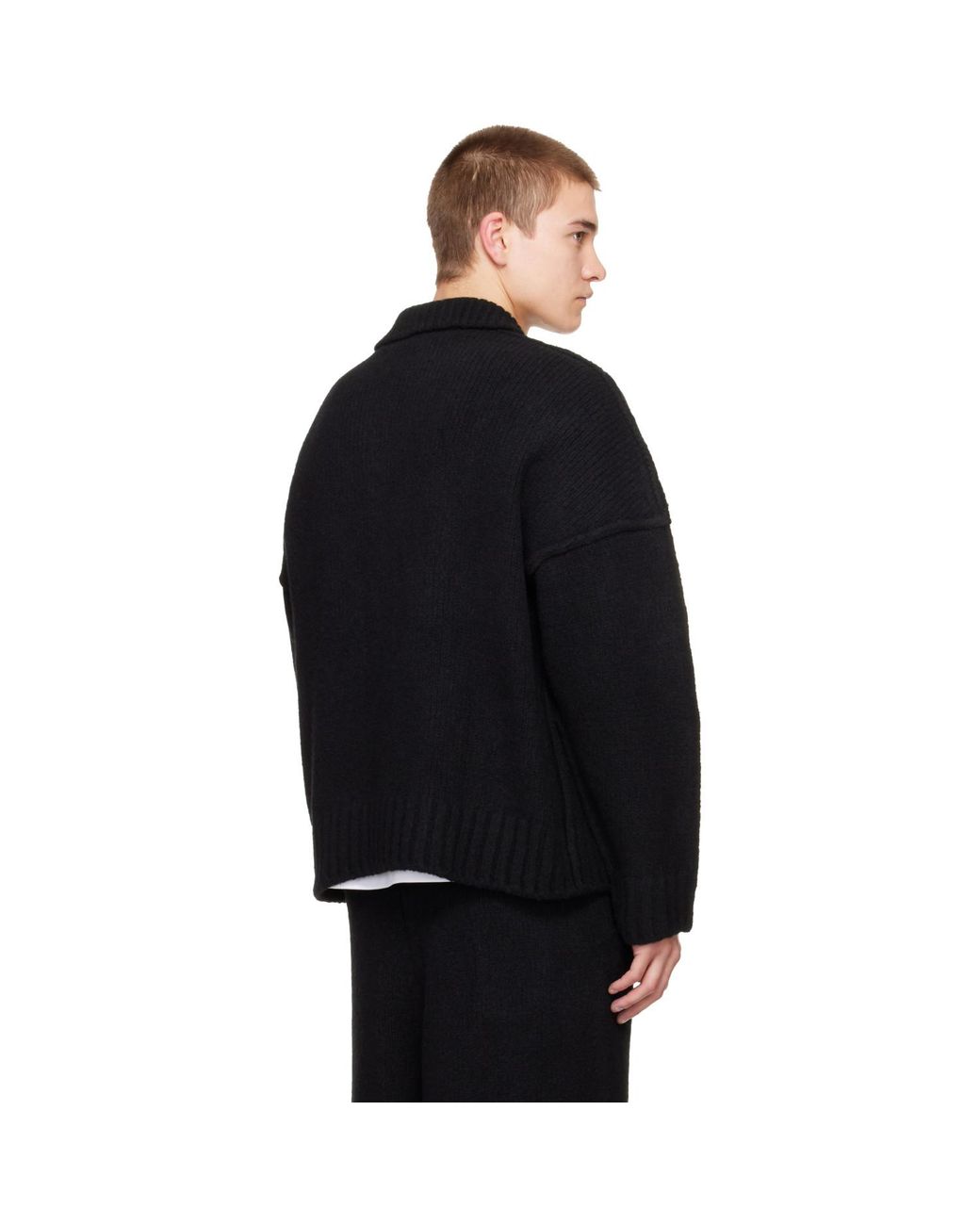 Seventh Black Wool-Knit Polo for men