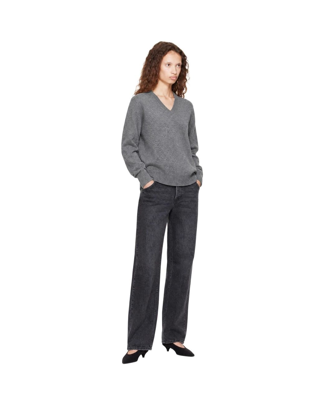 DUNST Gray Cashmere V-Neck Sweater
