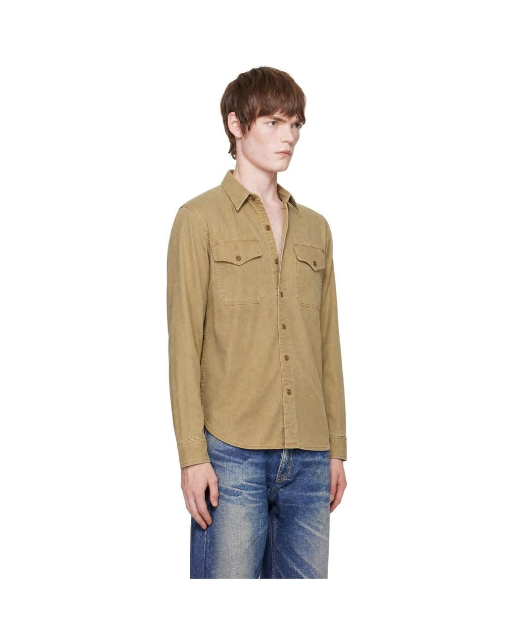 RRL Natural Tan Twill Officer Work Shirt for men