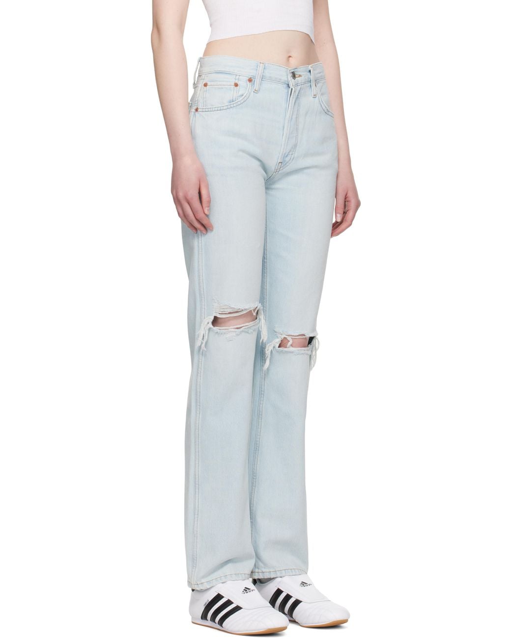 Re/done ブルー ハイウエスト ルーズジーンズ Multicolor