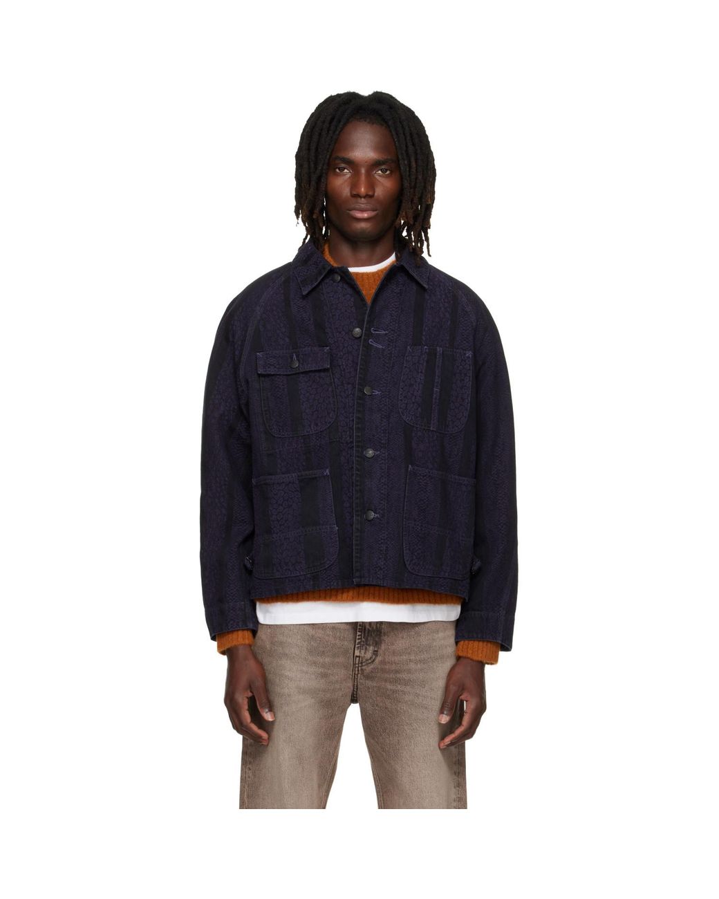 Needles Blue Python Jacquard Short Denim Jacket for men