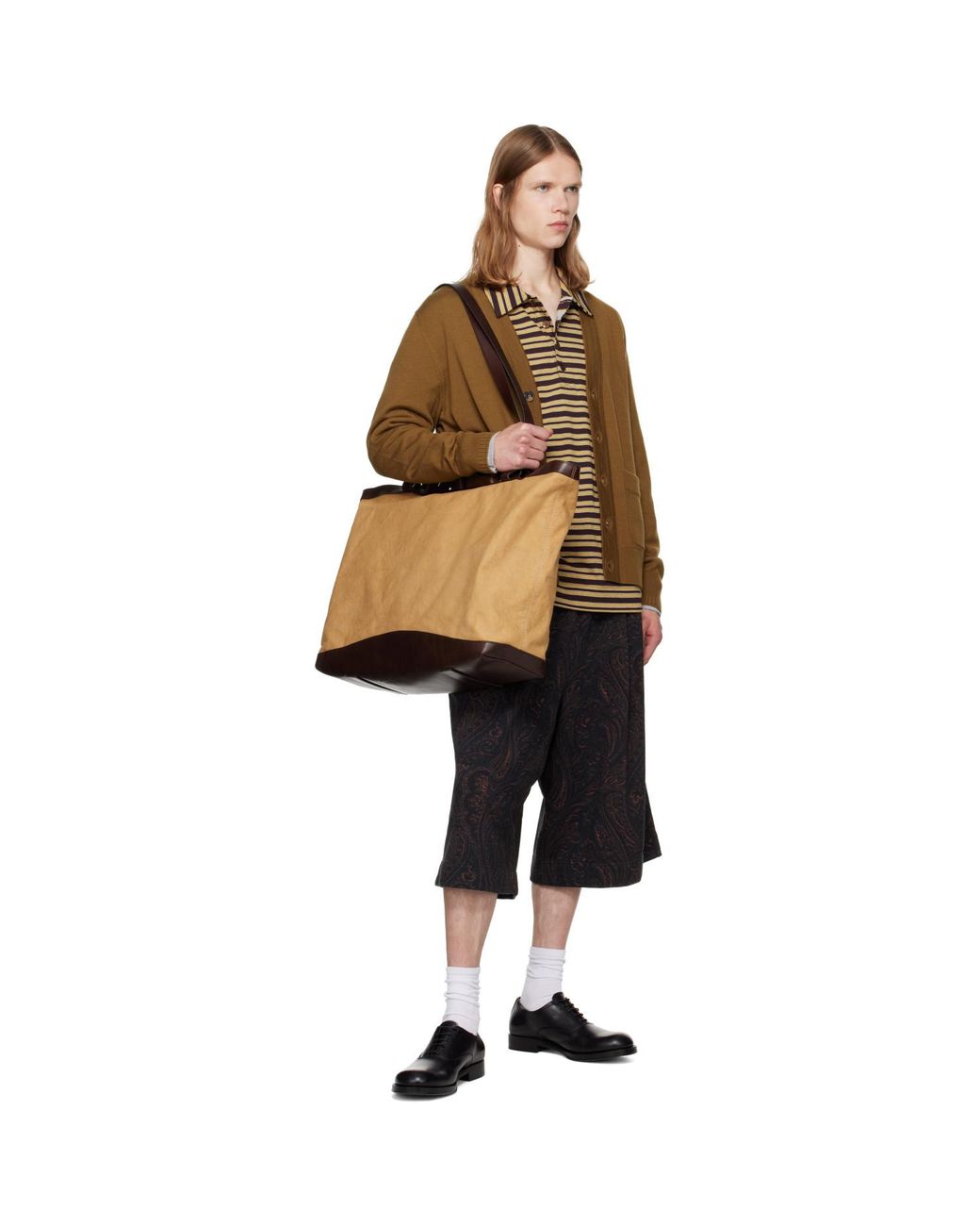 Dries Van Noten Brown Khaki & Canvas Tote for men